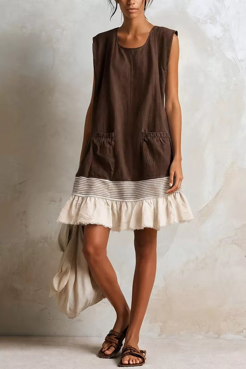 Full Size Ruffled Hem Sleeveless Mini Dress Plus Size - Coffee Brown - View 1