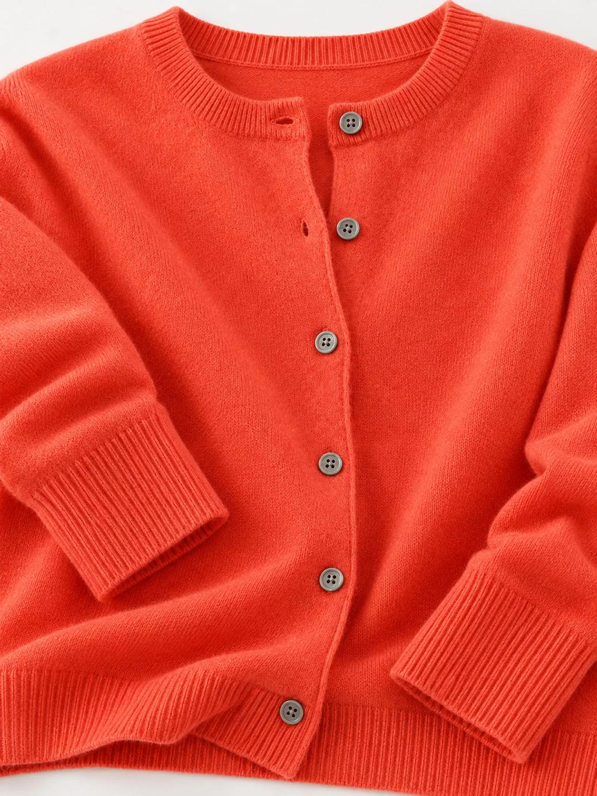 Crew-Neck Button-Down Cardigan - Orange Red - View 37