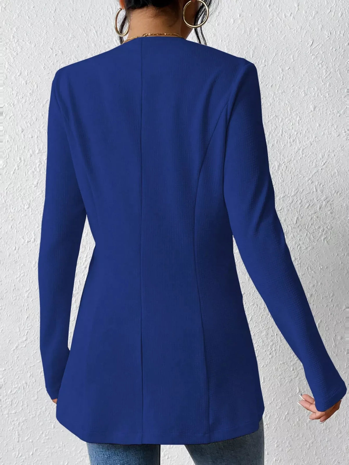 One Button Long Sleeve Blazer - Blue - View 11