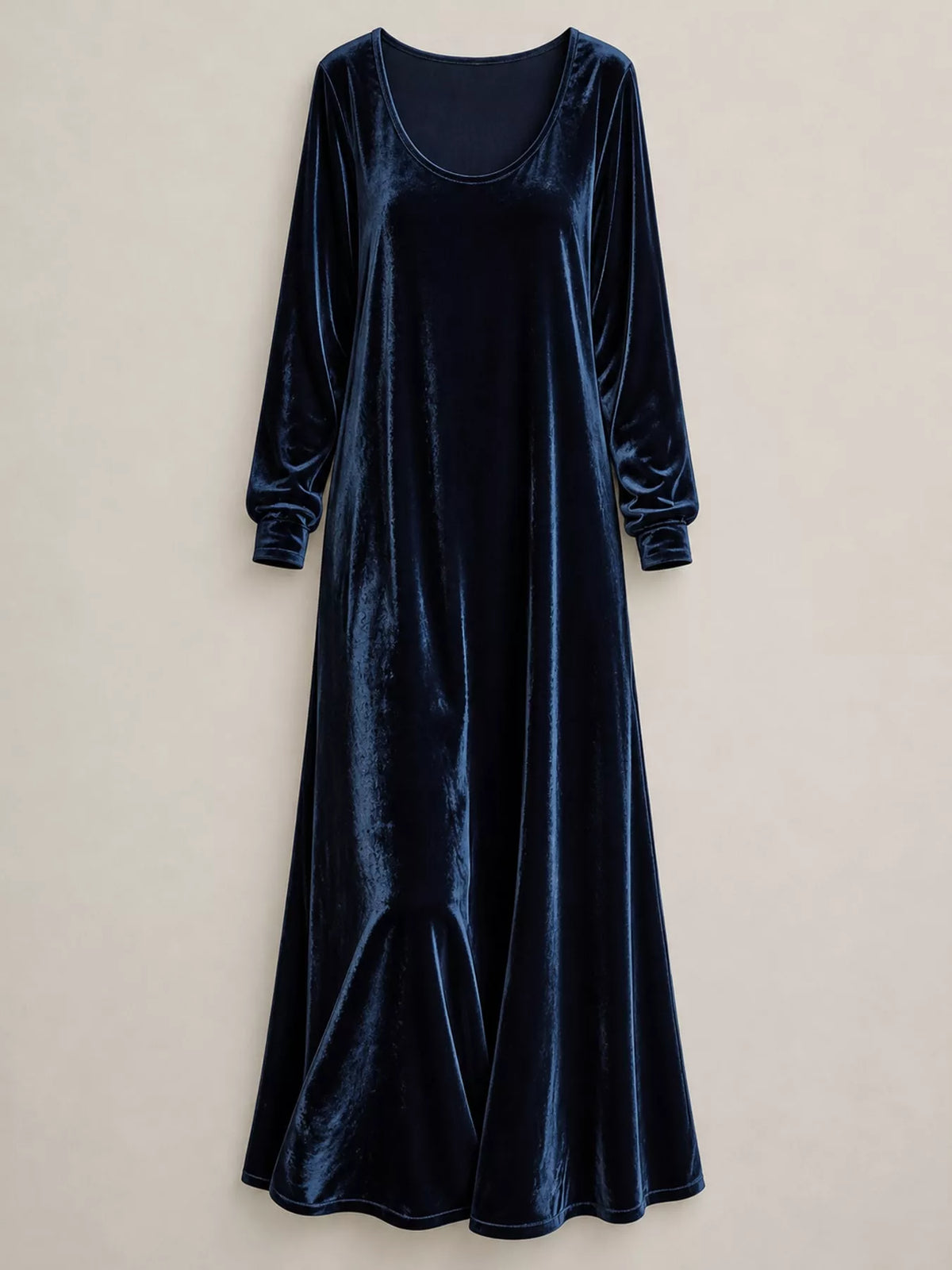 Velvet Long-Sleeve Maxi Dress - Navy - View 4