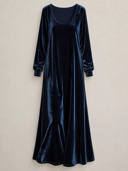 Velvet Long-Sleeve Maxi Dress - Navy - View 4