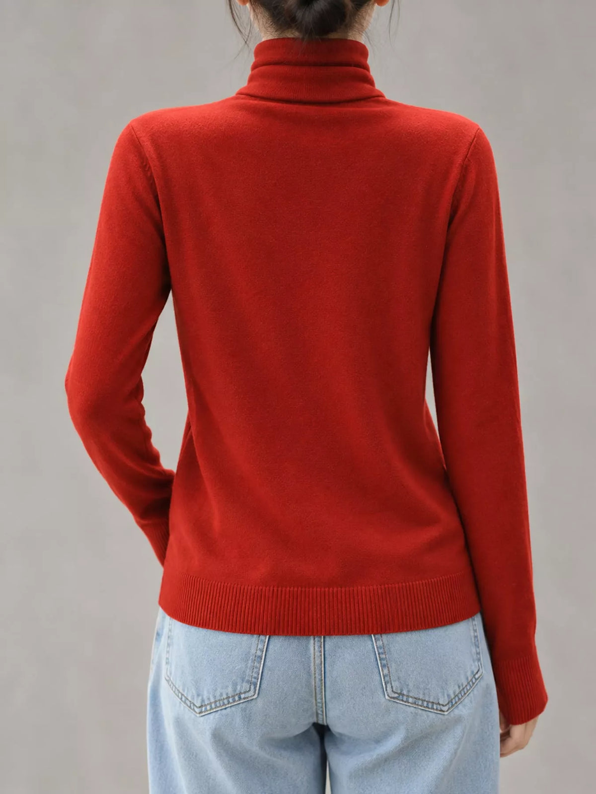 Full Size Slim-Fit Turtleneck Knit Top Plus Size - Vermilion Red - View 29