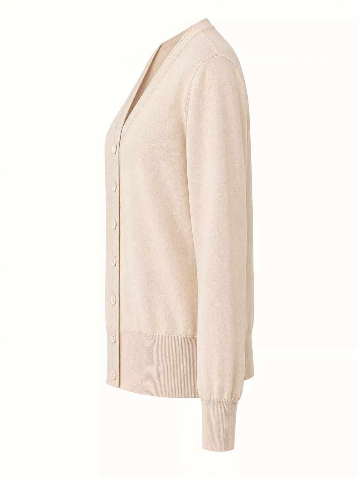 Classic V-Neck Button-Down Knit Cardigan - Apricot - View 16