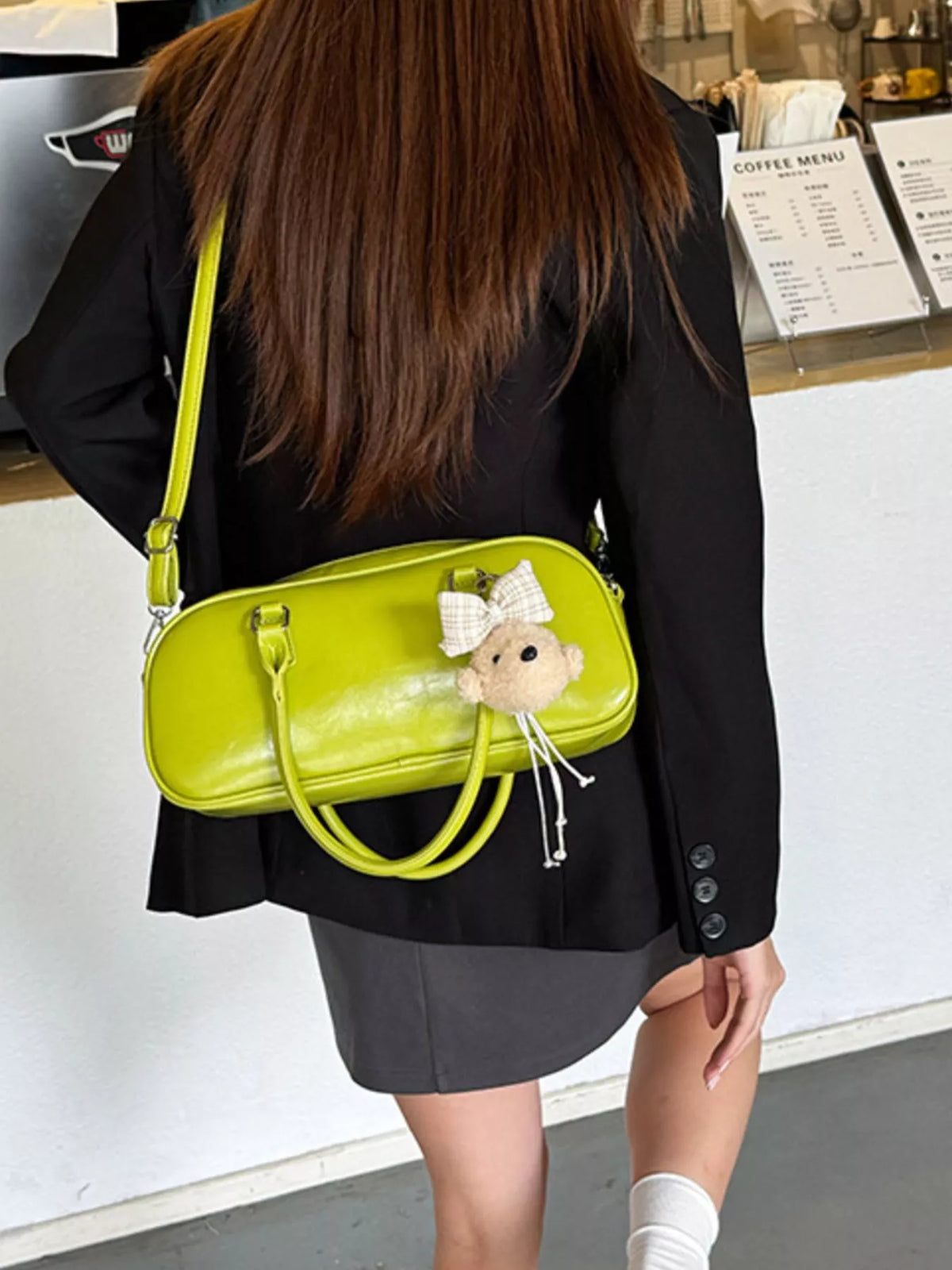 PU Leather Crossbody Bag - Green - View 8