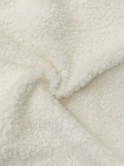 Faux Shearling Contrast Trim Button-Down Outerwear - White - View 8