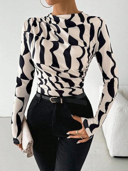 Printed Long Sleeve Blouse - Apricot - View 4