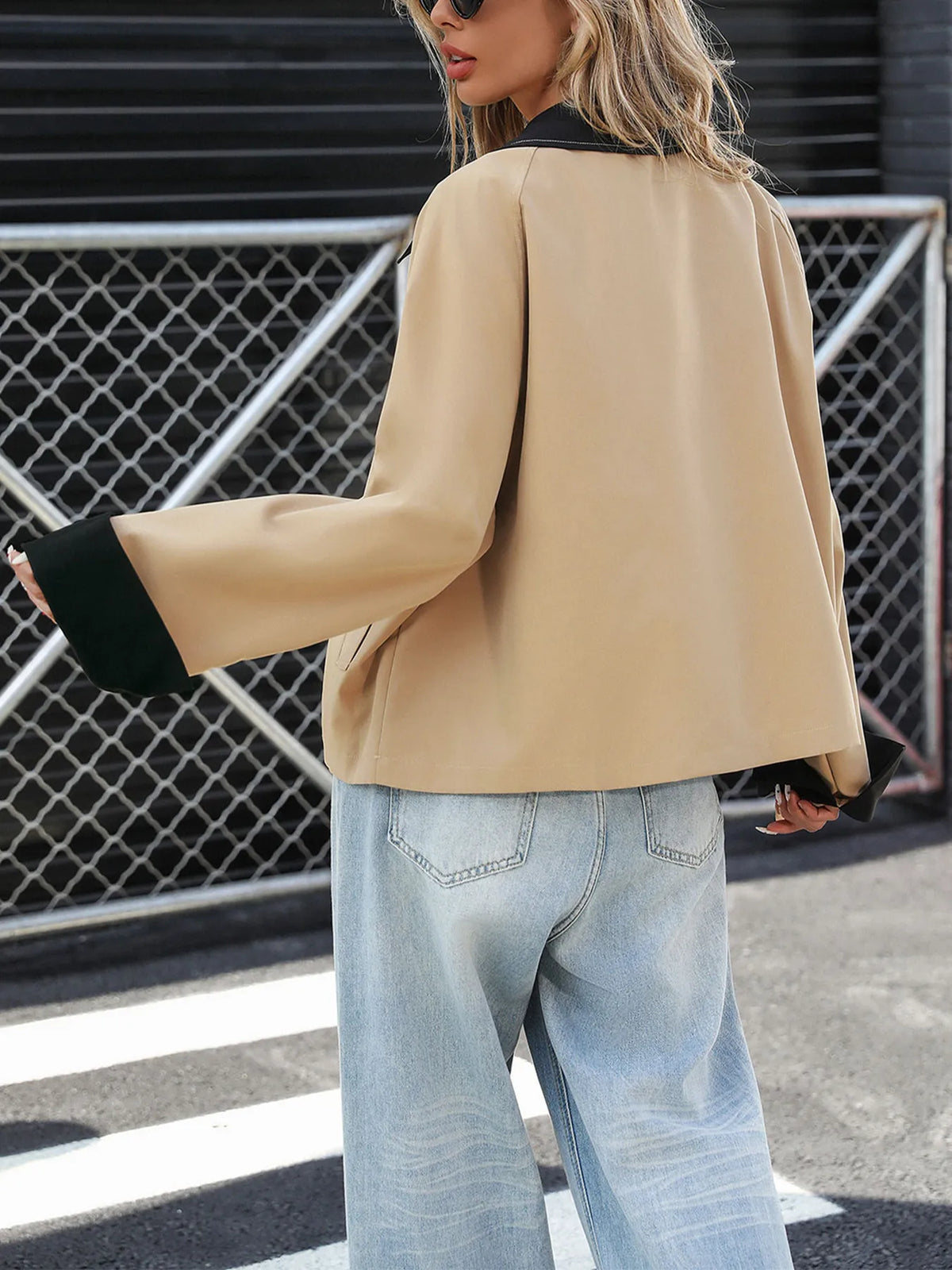 Color Block Button-Up Casual Jacket - Khaki - View 6