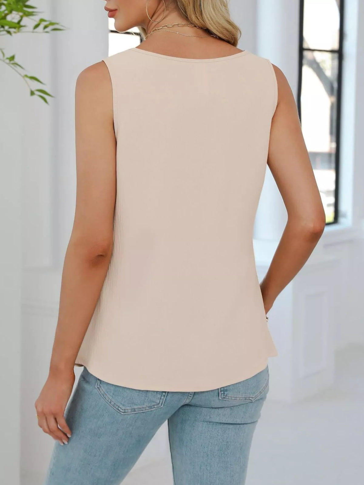V-Neck Pleated Tank - Apricot - View 5