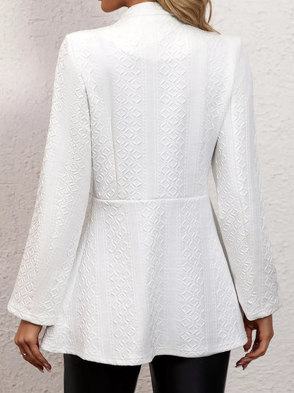 Textured Open Front Slim Fit Blazer - White - View 5