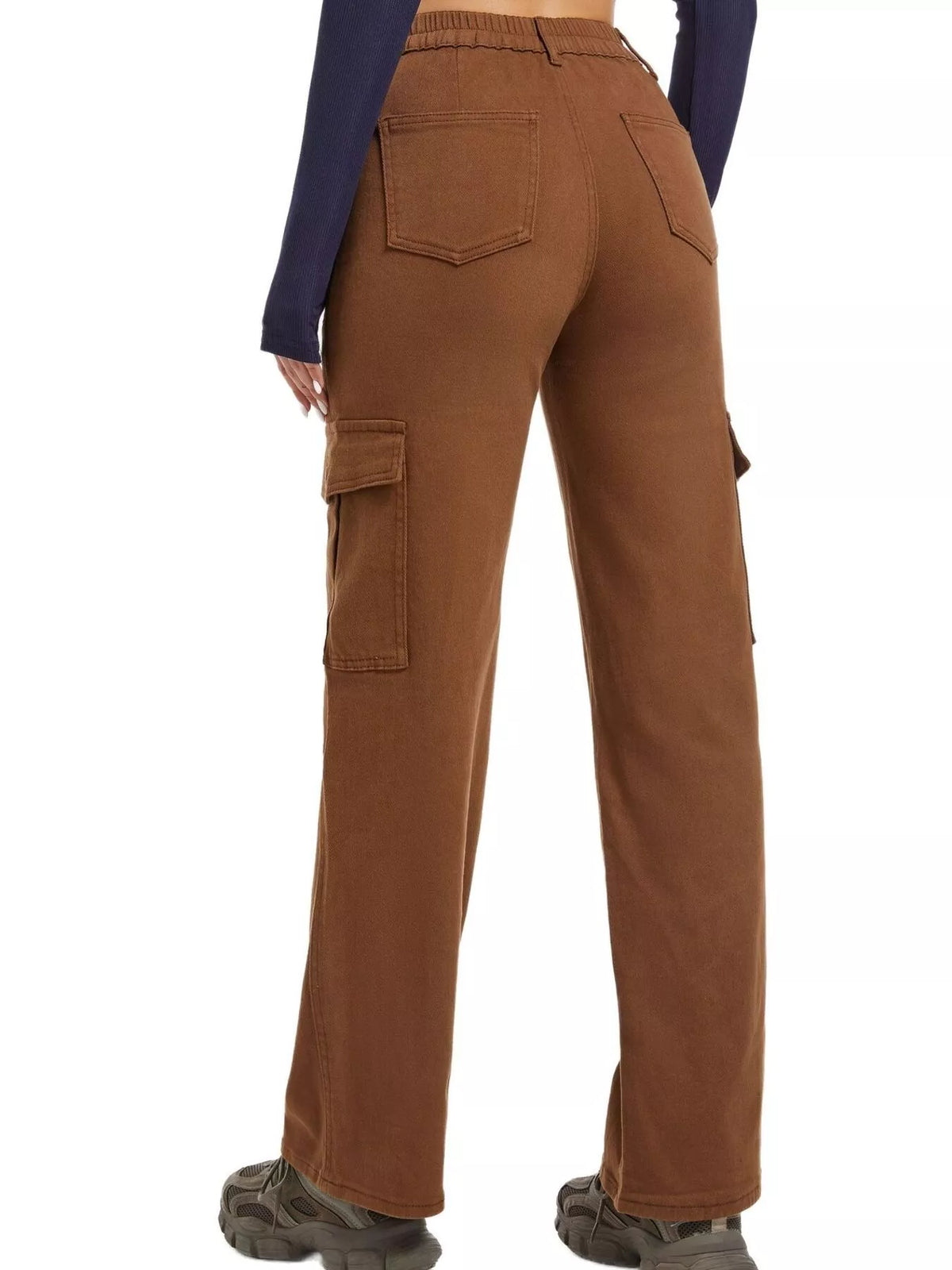 High-Waisted Cargo Jeans - Brown - View 4