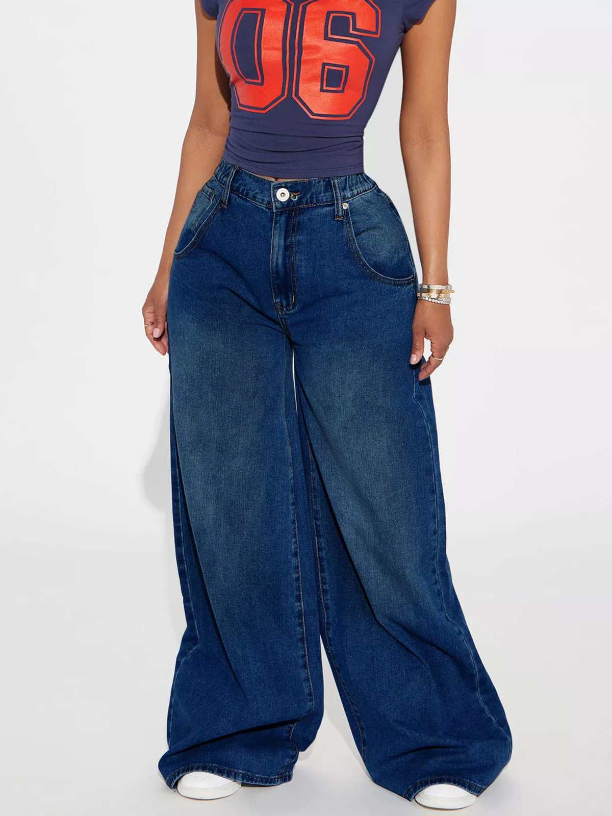 Full Size High-Waisted Wide-Leg Jeans Plus Size - Dark Blue - View 2