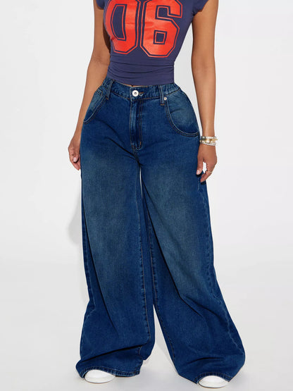 Full Size High-Waisted Wide-Leg Jeans Plus Size - Dark Blue - View 2