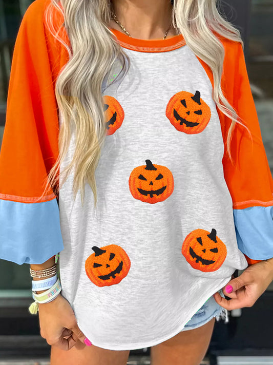 Halloween Pumpkin Print Long Sleeve T-Shirt - product photo 1