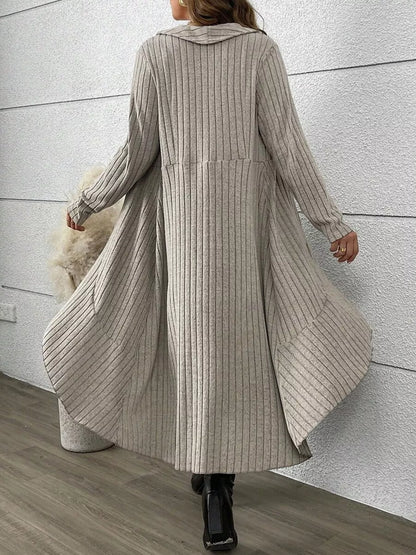 Full Size Ribbed Knit Cardigan and Plaid Dress Two-Piece Set Plus Size - Light Gray - View 3