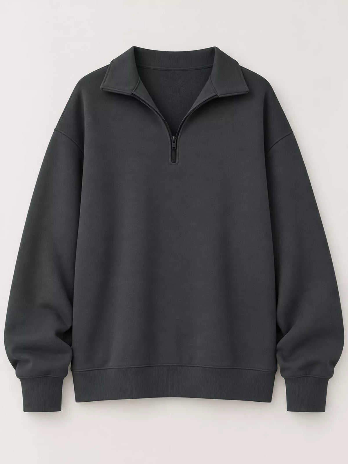 Full Size Quarter-Zip Dropped Shoulder Sweatshirt Plus Size - Dark Gray - View 8