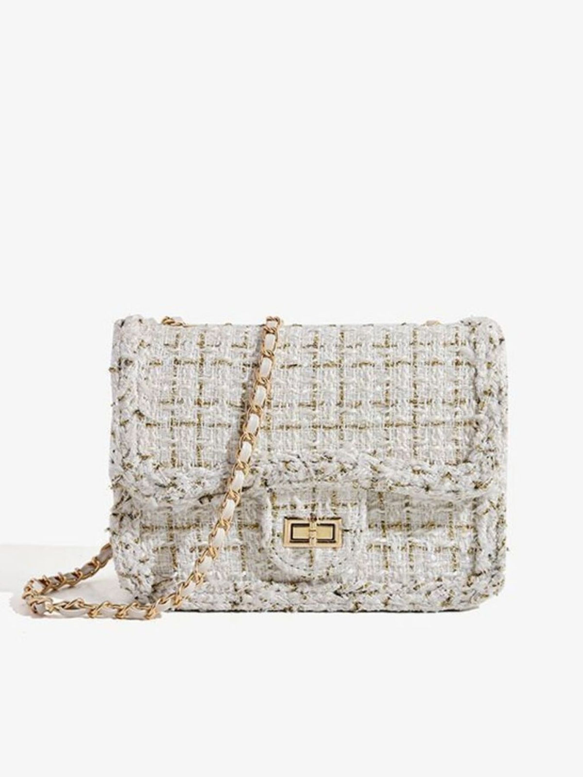 Tweed Chain Shoulder Bag - White - View 4