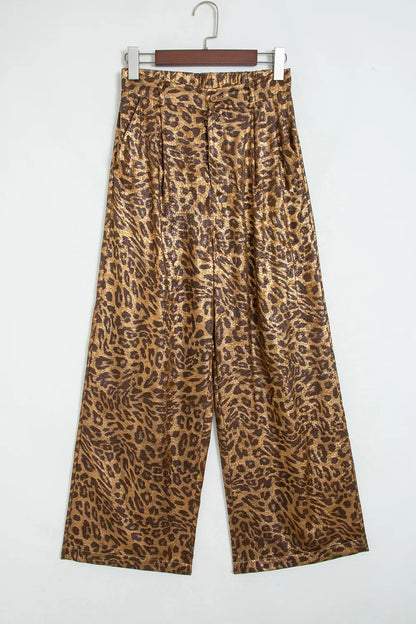Multicolour Leopard Print Western Style Wide Leg Full Length Pants - Leopard - View 6