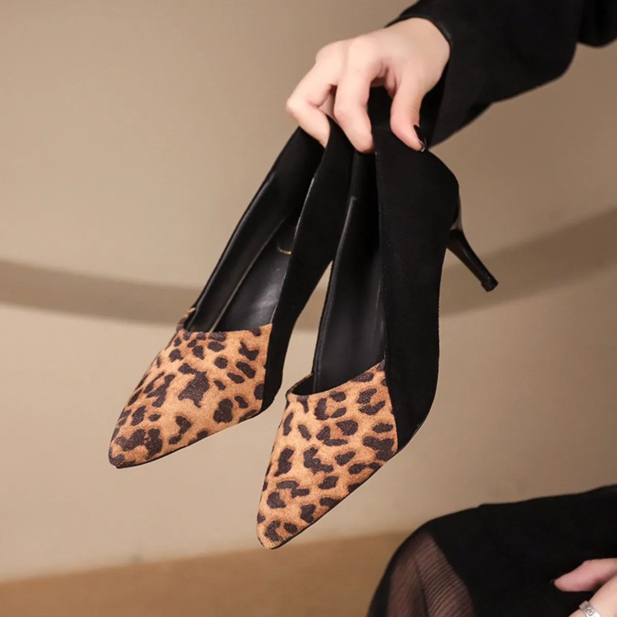 Point Toe Suede Pumps - Yellow Leopard Print - View 19