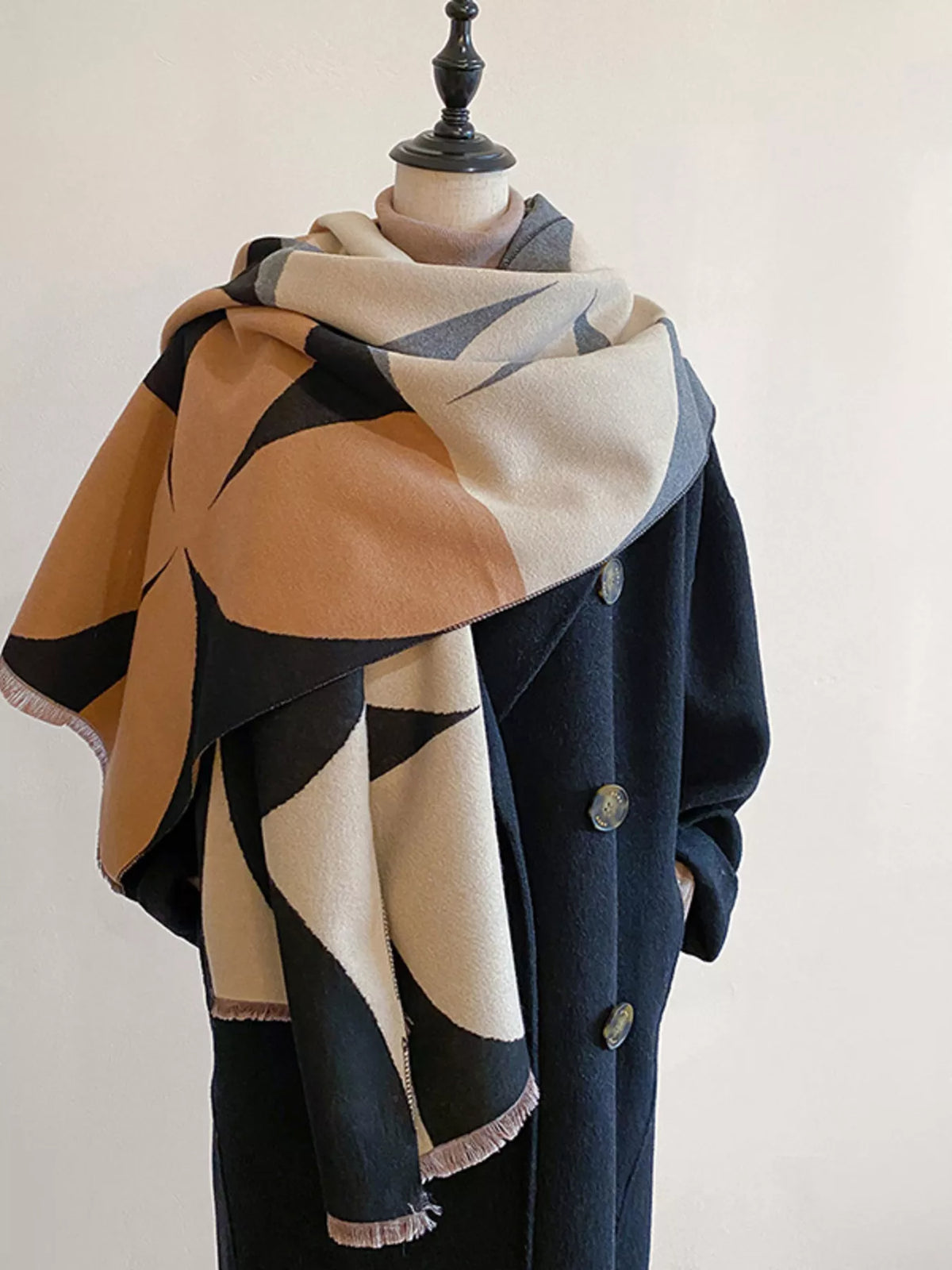 Contrast Raw Hem Scarf - Khaki - View 7