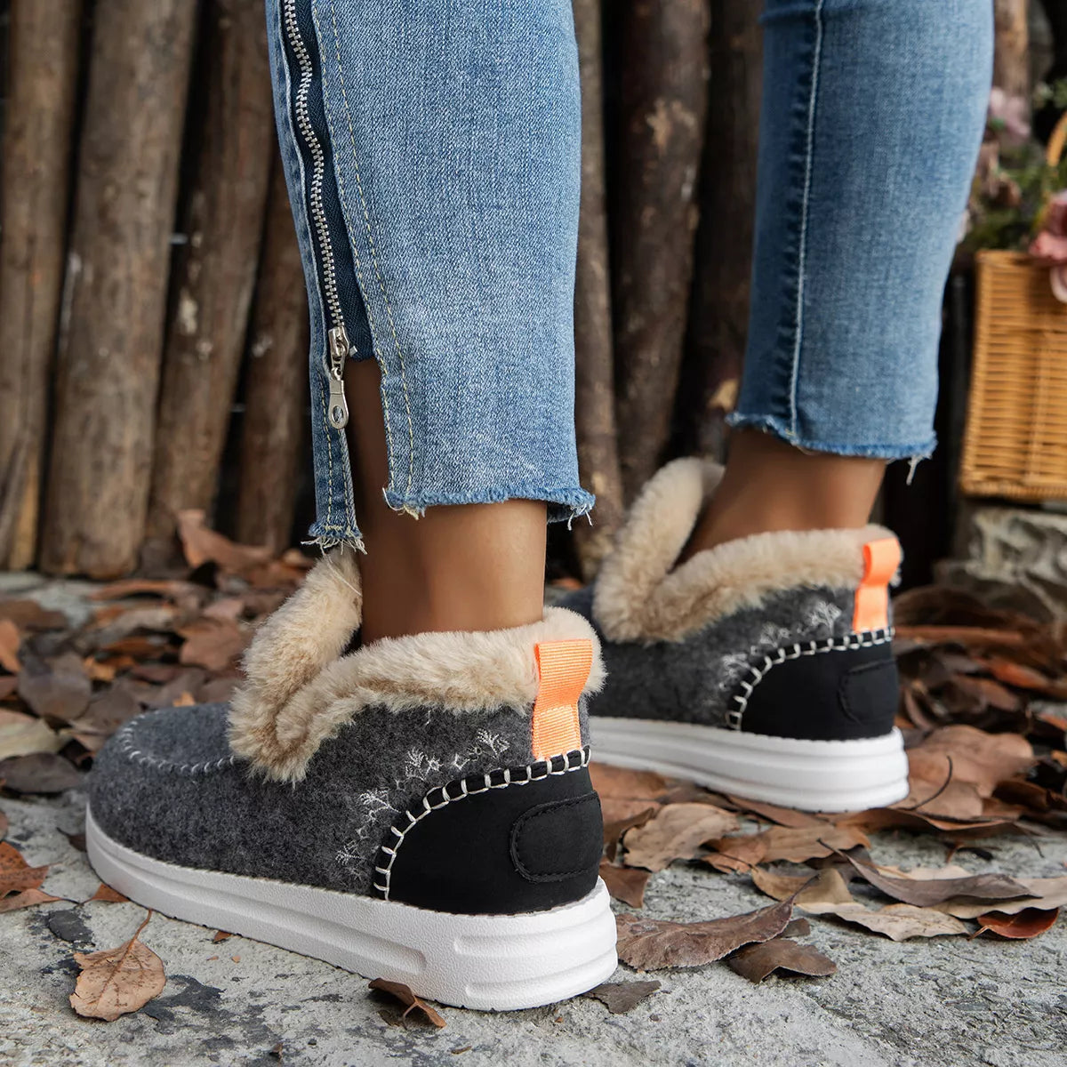 Round Toe Winter Ankle Boots - Dark Gray - View 7