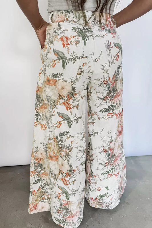 Vintage Style Floral Print High Waist Wide Leg Jeans - product photo 2