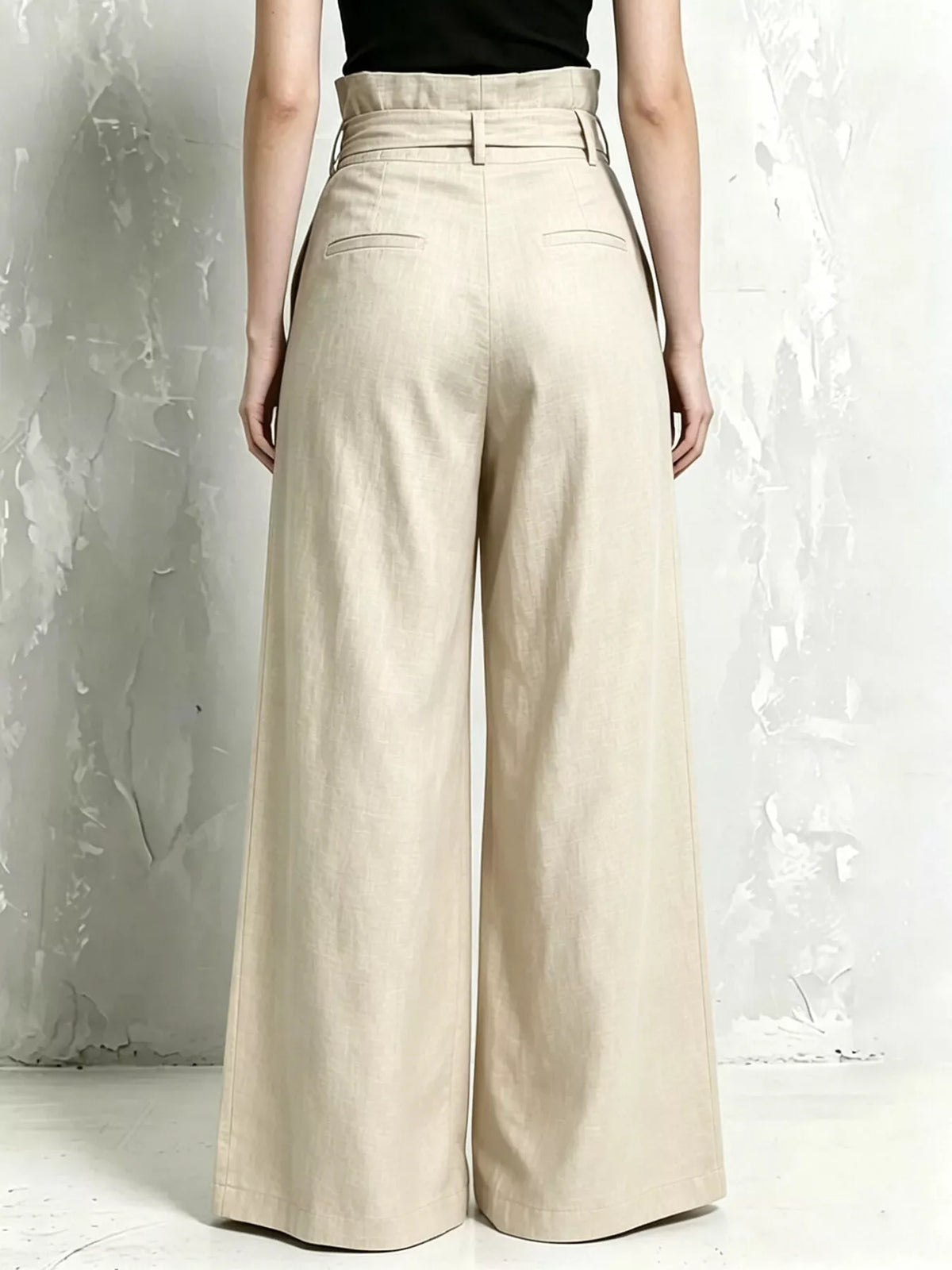Full Size Wide-Leg Paperbag Waist Pants Plus Size - Khaki - View 6