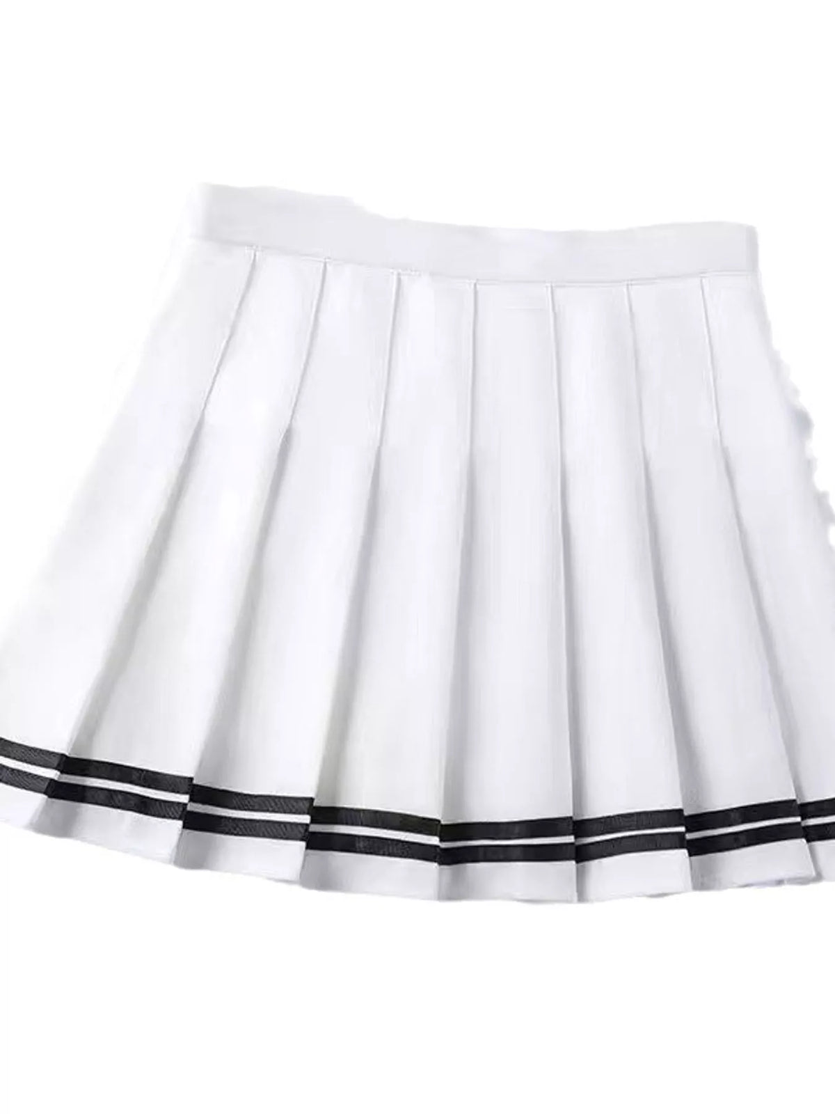 Pleated Striped Skirt - White And Black - Striped With Built-in Shorts - View 15