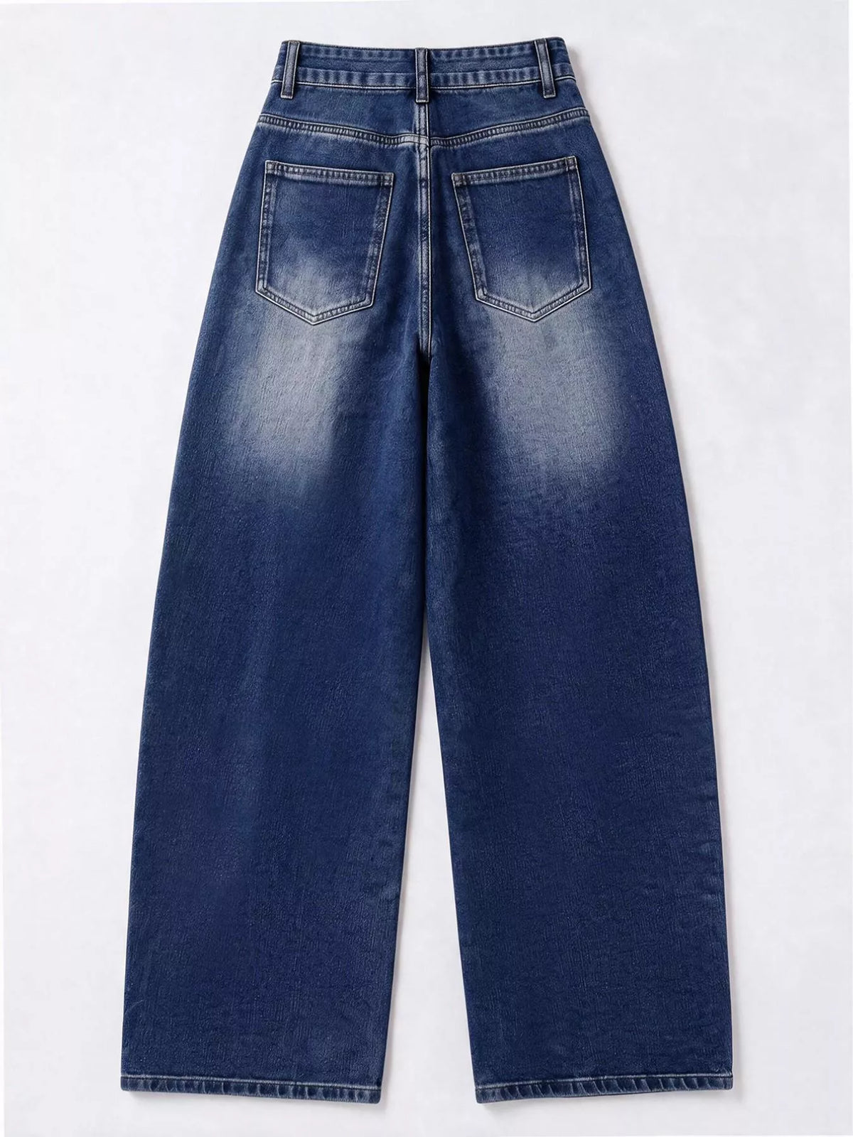 Decorative Button Wide Leg Jeans - Dark Blue - View 9