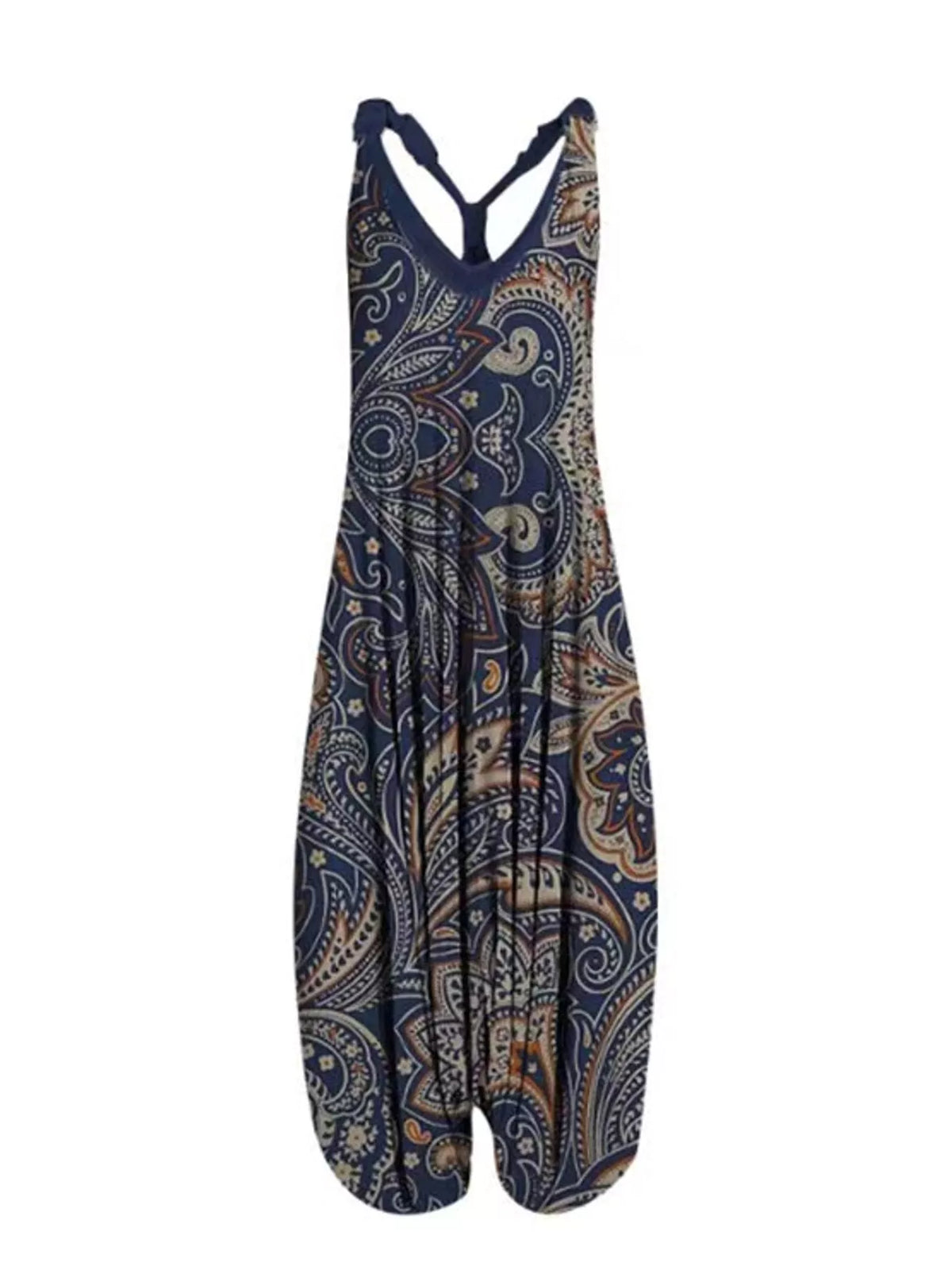 Full Size Printed V-Neck Sleeveless Jumpsuit Plus Size - 20- - View 75