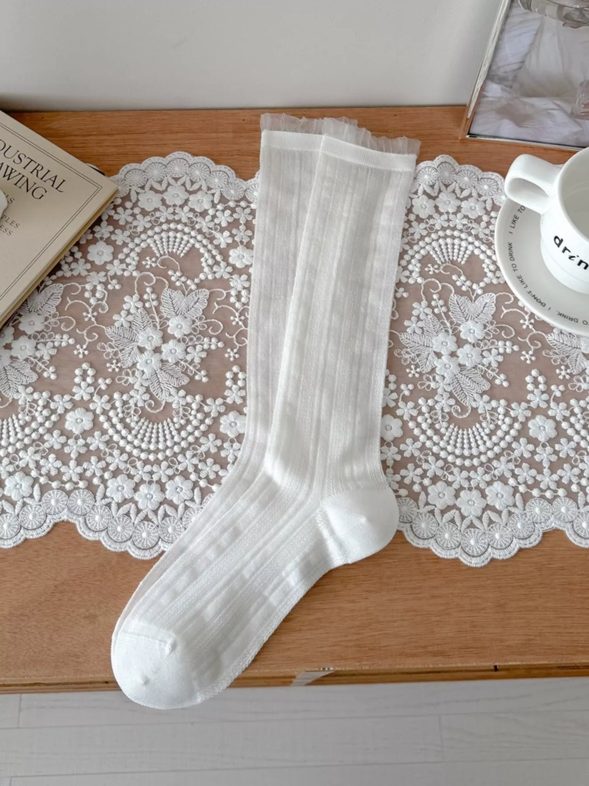 Sheer Mid-Calf Socks - White - View 5