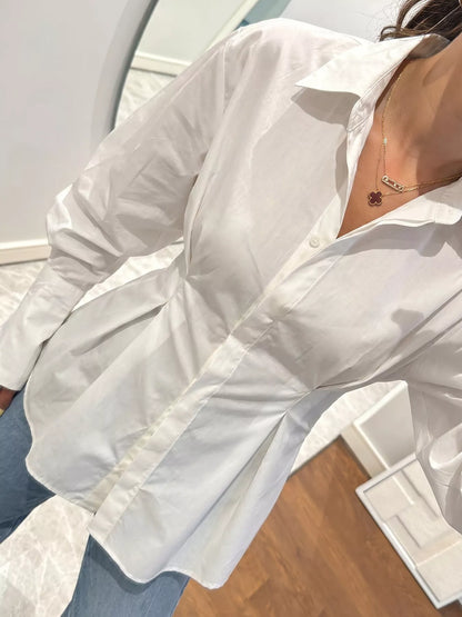 Button-Down Lantern Sleeve Shirt - White - View 2