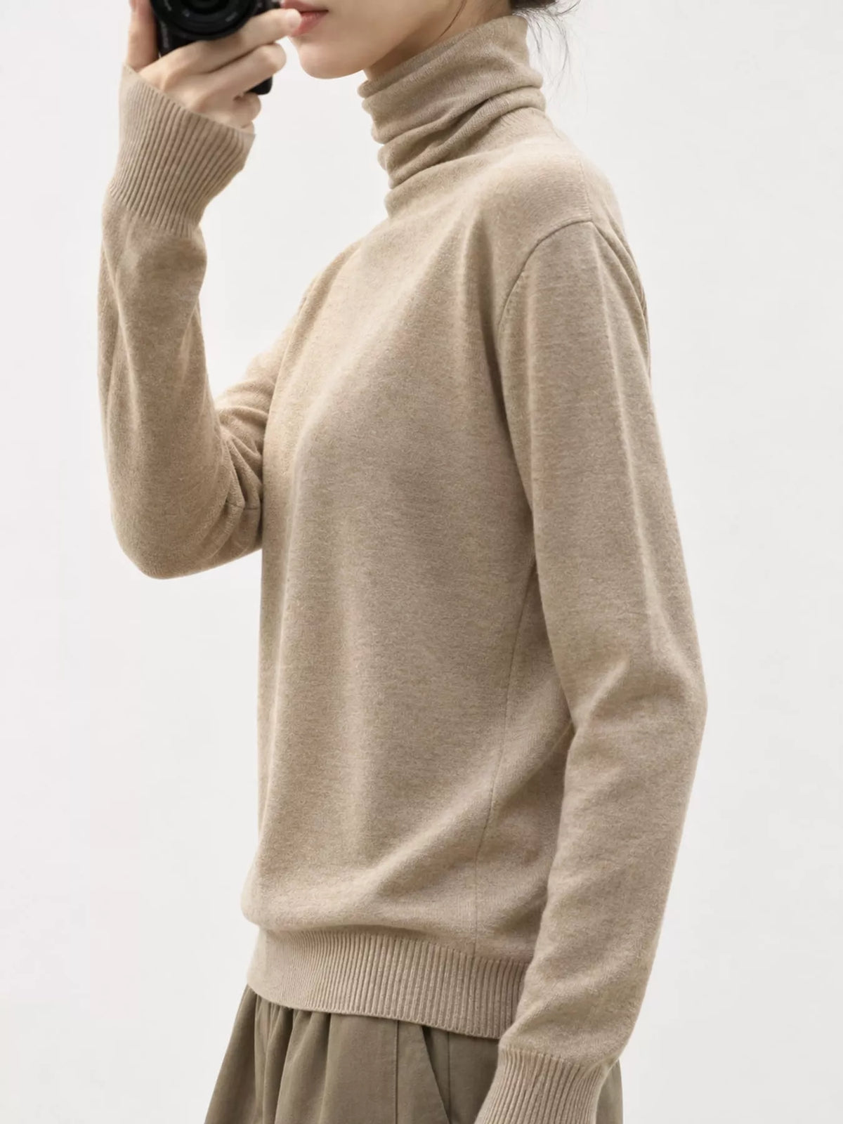 Full Size Slim-Fit Turtleneck Knit Top Plus Size - Camel - View 20