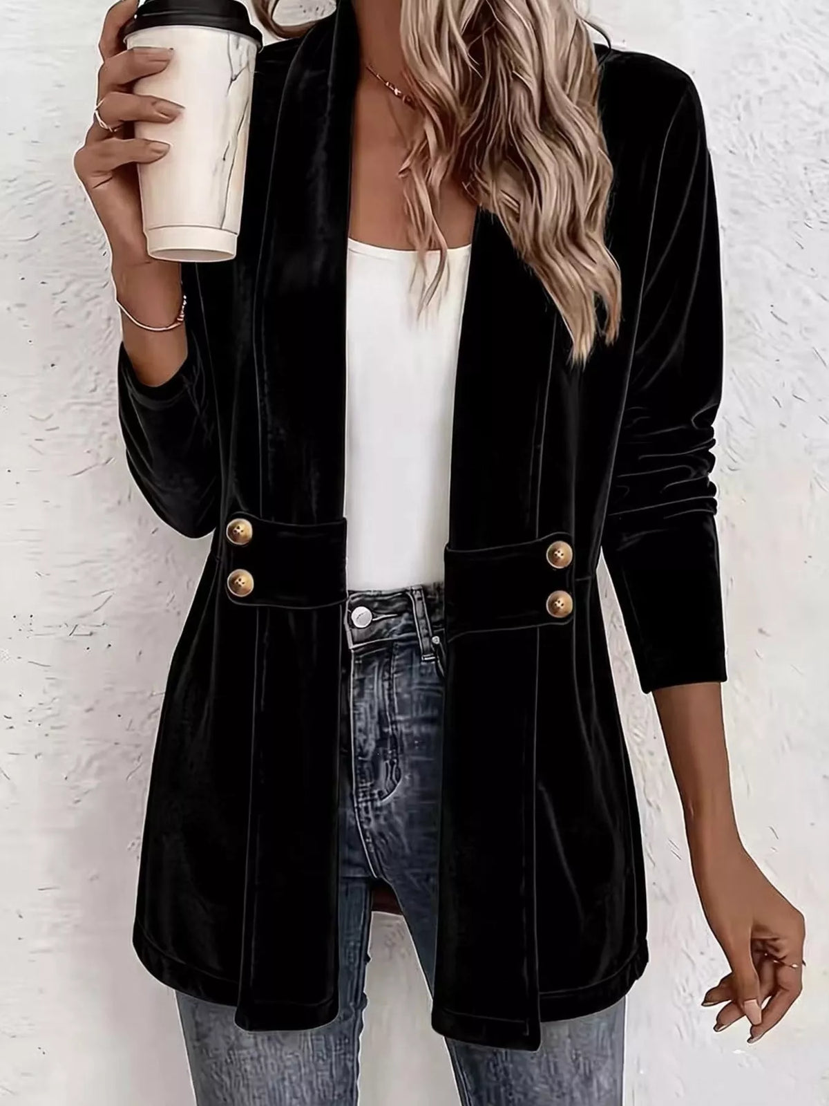 Full Size Velvet Open-Front Cardigan Plus Size - Black - View 9
