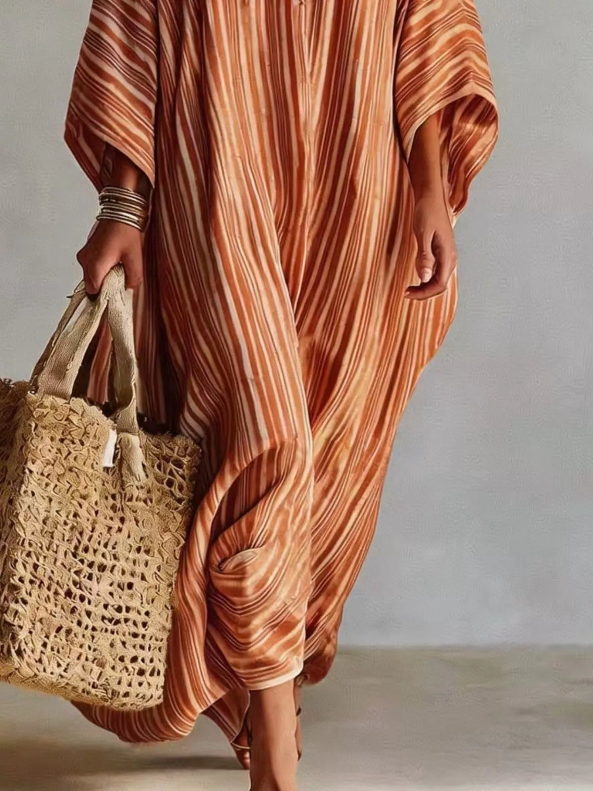 Striped V-Neck Maxi Dress - Sherbet - View 3