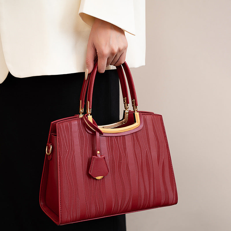 Leather Top Handle Handbag - Red - View 2