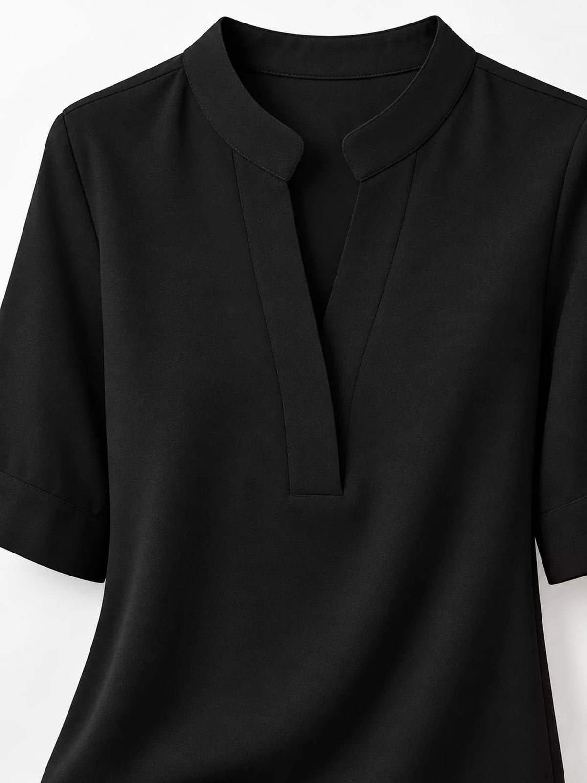 Full Size Notched Short Sleeve Blouse Plus Size - Black - View 10