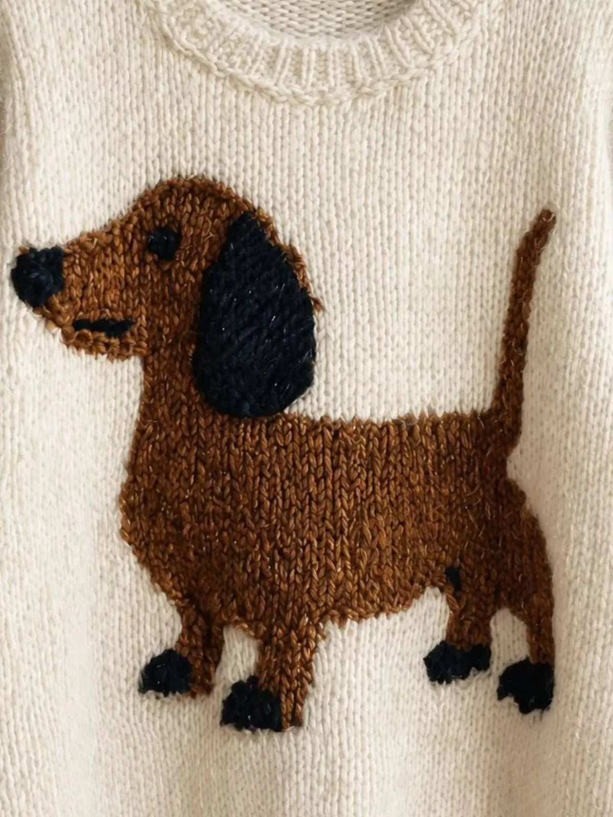 Dachshund Dropped Shoulder Sweater - White - View 2