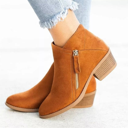 Round Toe Block Heels Boots - Orange - View 1