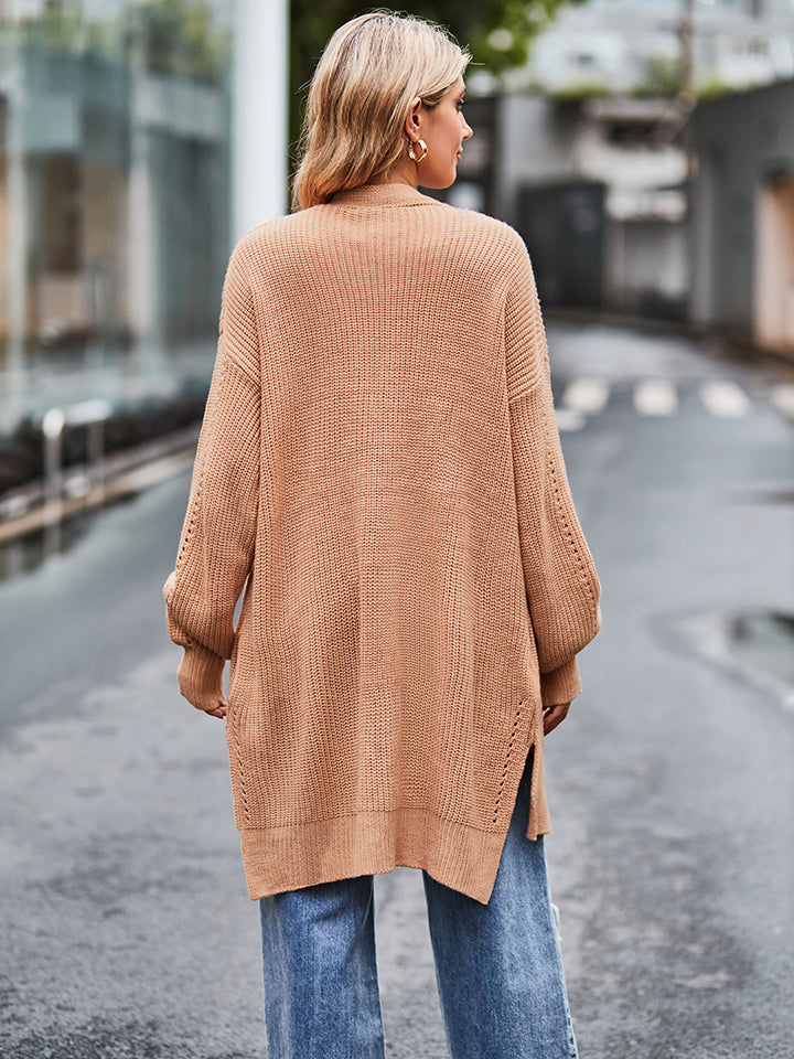 Long Sleeve Waffle-Knit Cardigan - Pale Blush - View 12