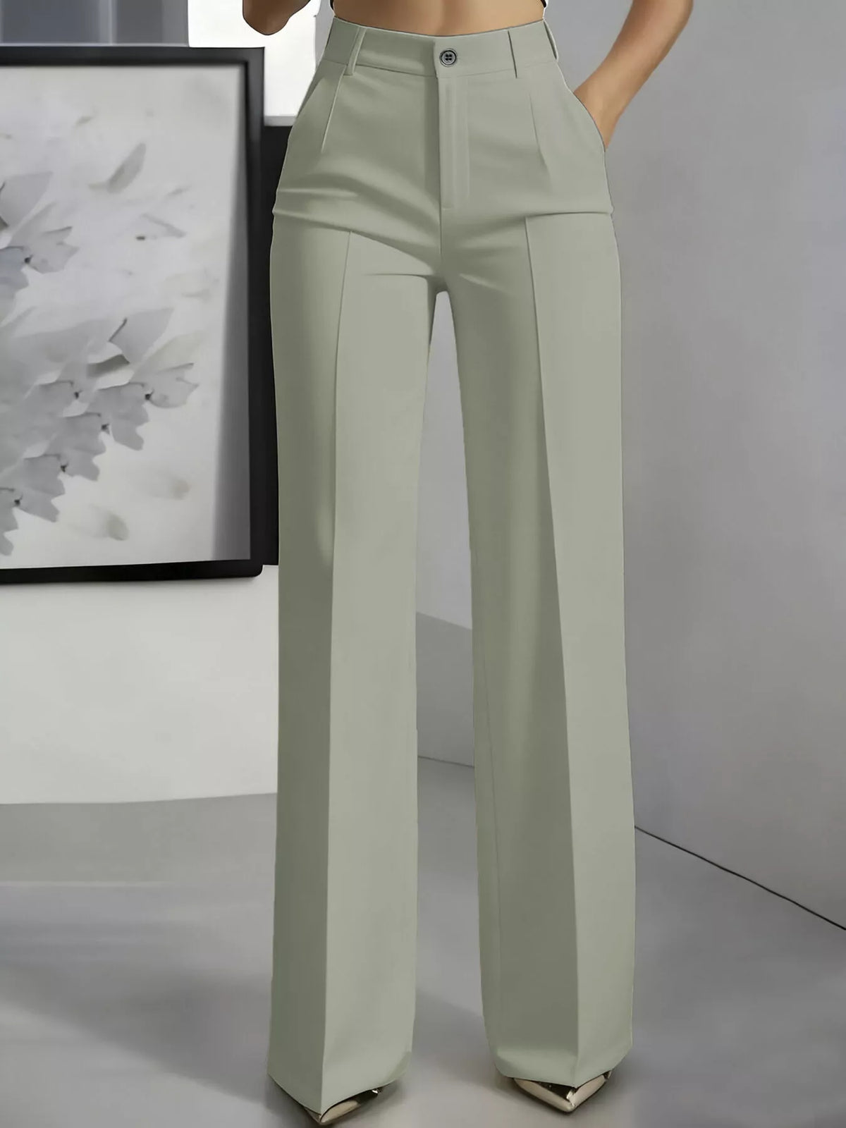 Full Size High-Waisted Wide-Leg Pants Plus Size - Light Gray - View 1