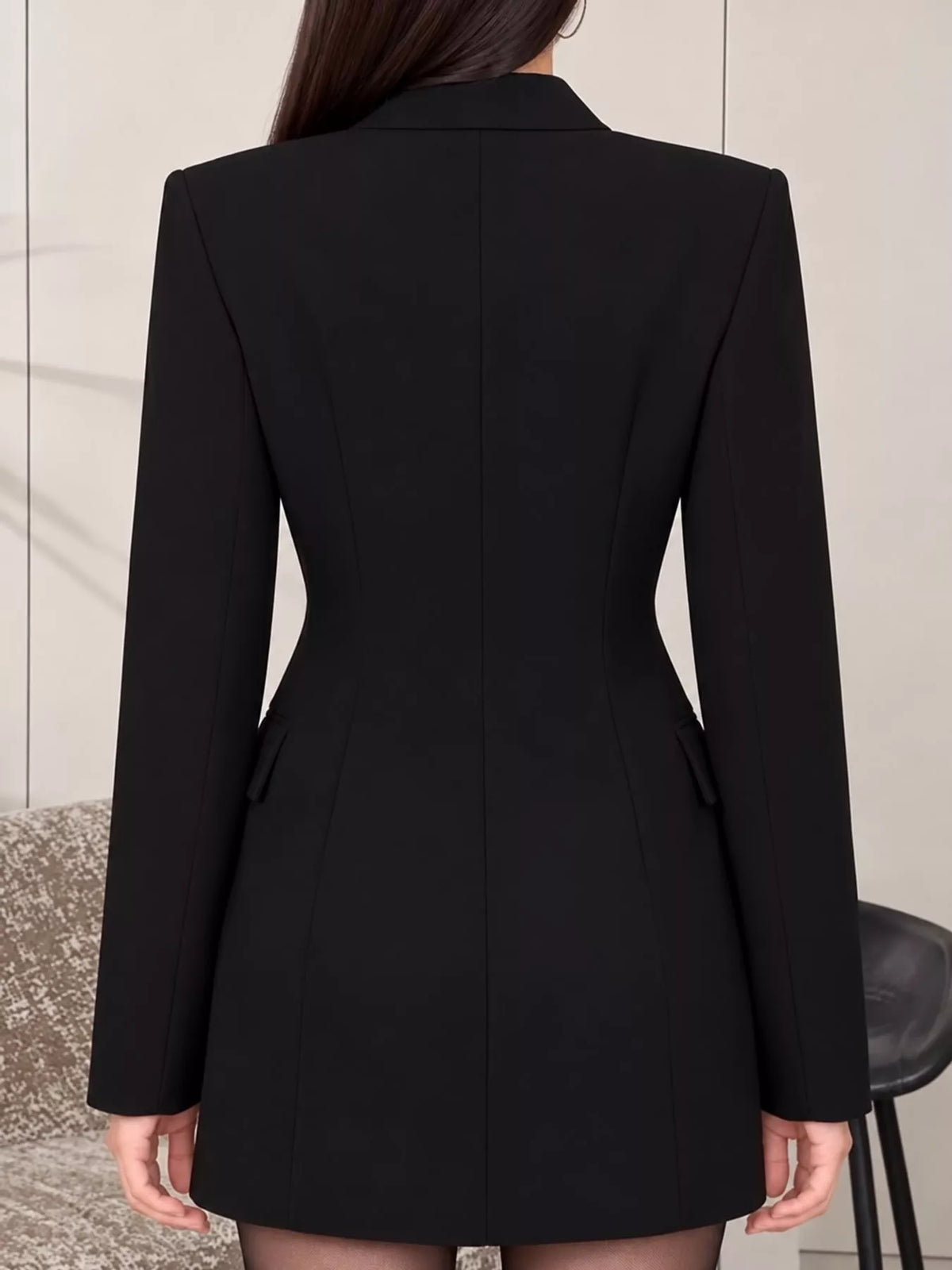 Full Size Double-Breasted Slim-Fit Blazer Plus Size - Black - View 11