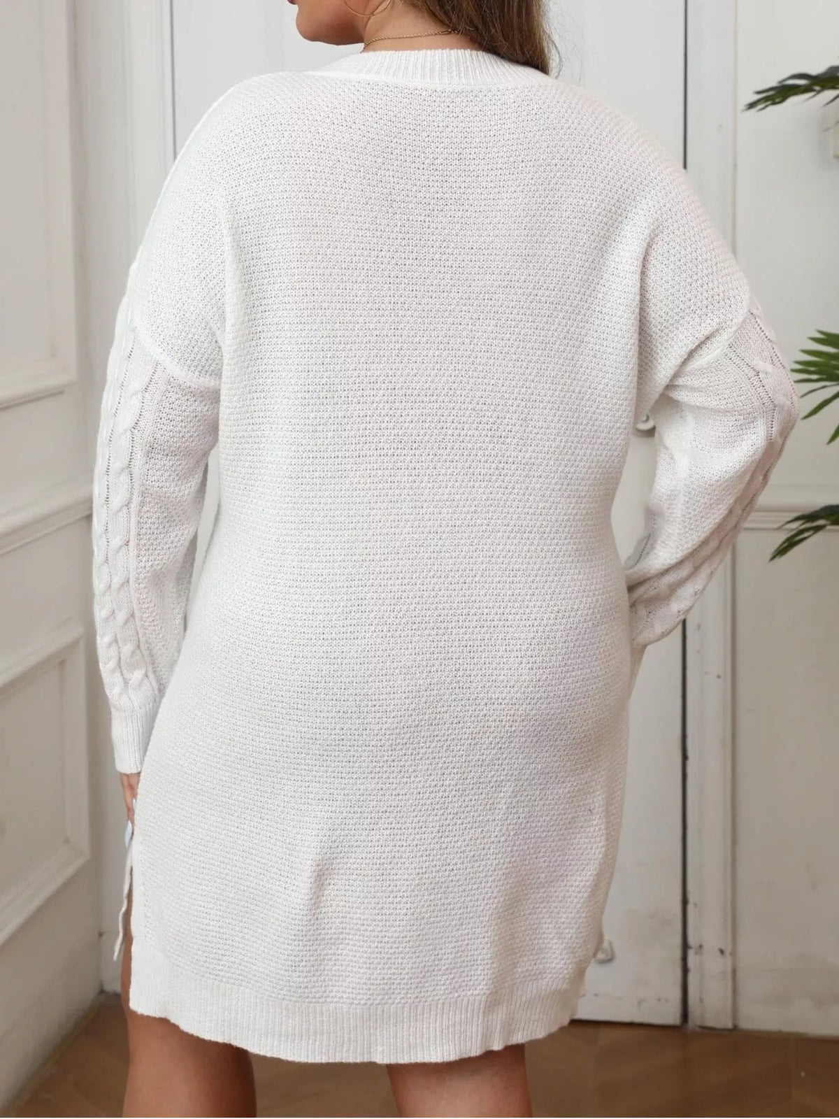 Plus Size Strawberry Cable Knit Sweater Dress - White - View 5
