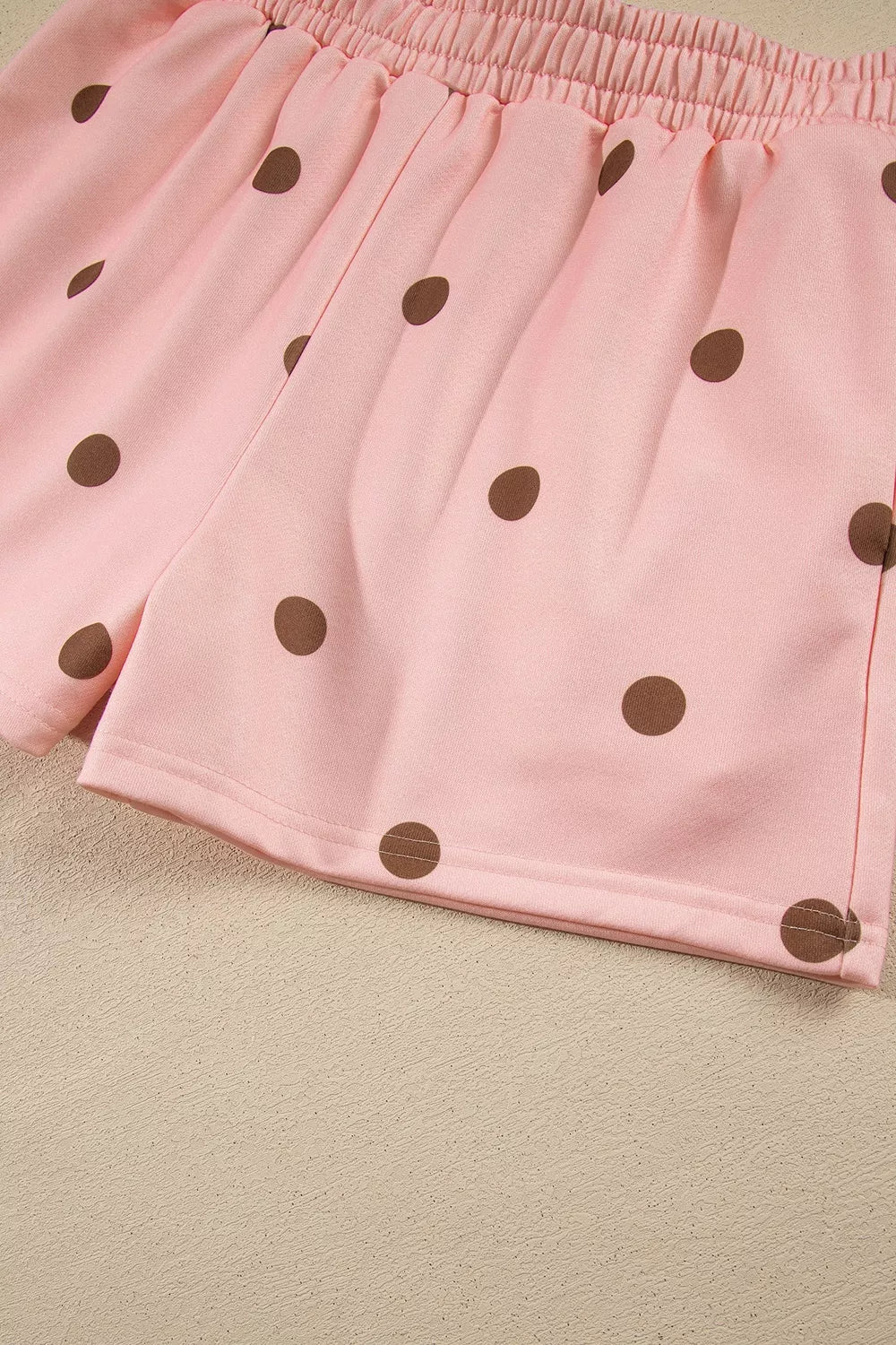 Polka Dot Long Sleeve Sweatshirt and Shorts Lounge Set - Pale Blush - View 9