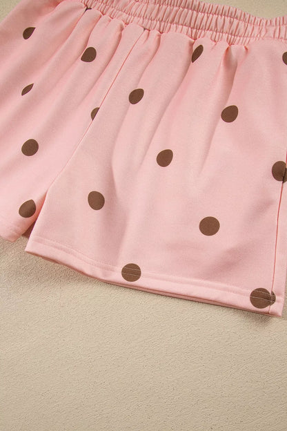 Polka Dot Long Sleeve Sweatshirt and Shorts Lounge Set - Pale Blush - View 9