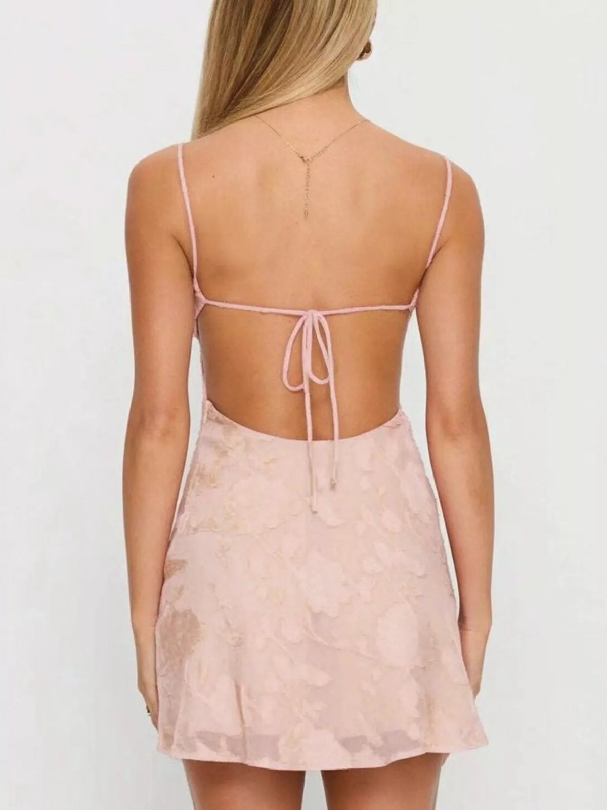 Backless Spaghetti Strap Mini Dress - Pink - View 2