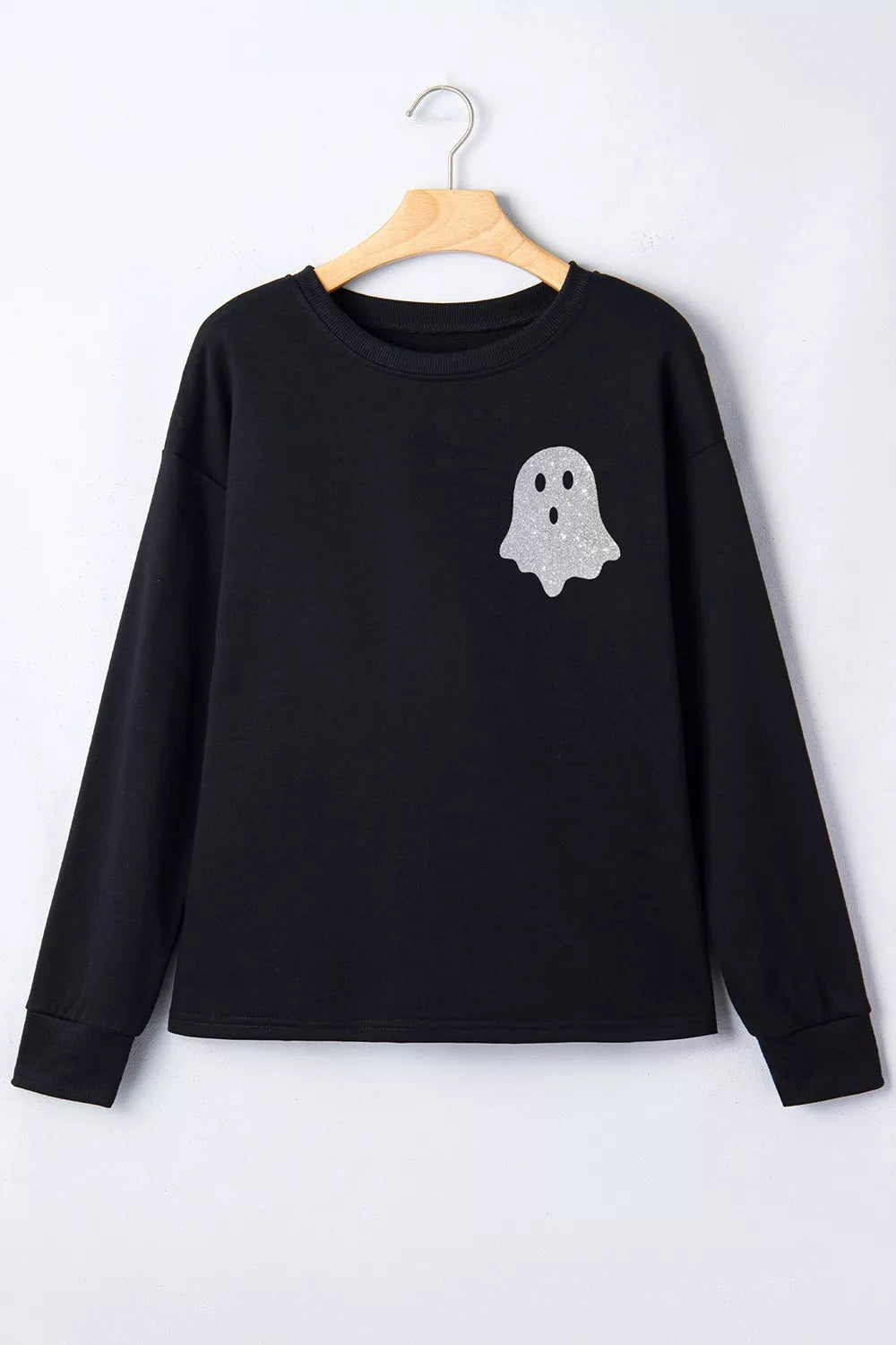 Round Neck Ghost Print Regular Fit Graphic Long Sleeve T-Shirt - Black - View 2
