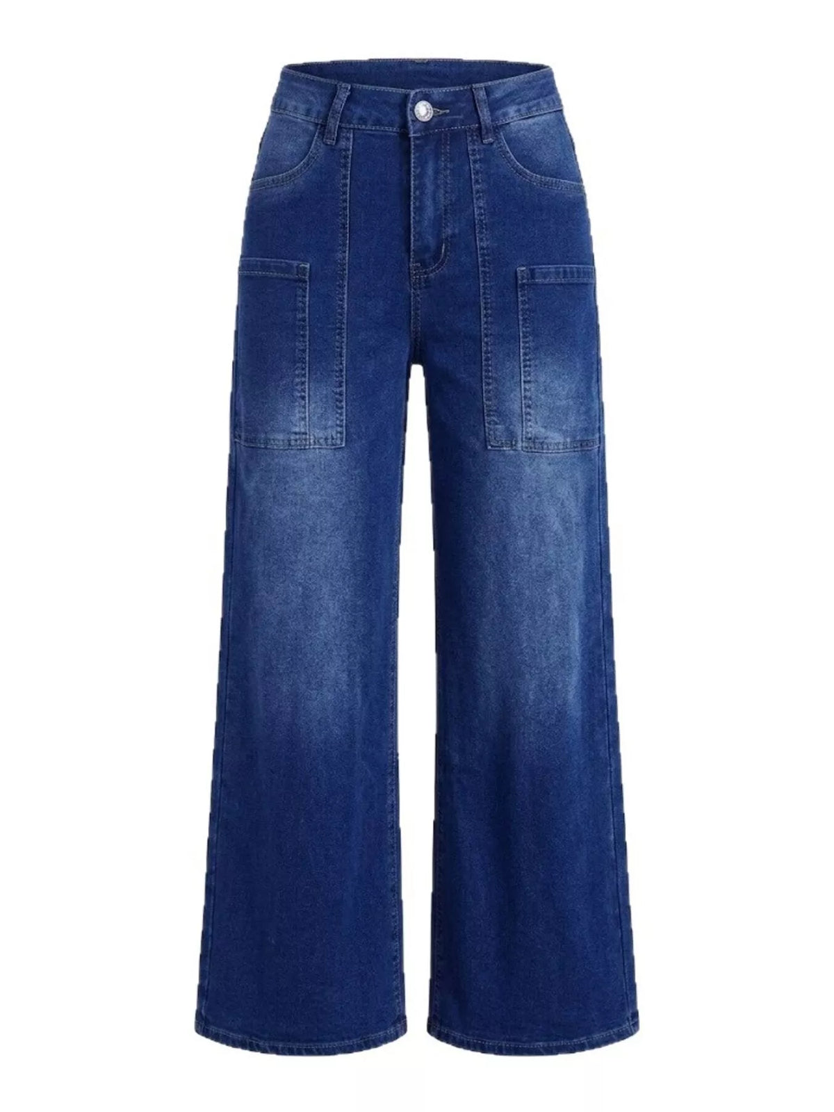 High-Waisted Wide Leg Jeans - Peacock  Blue - View 10