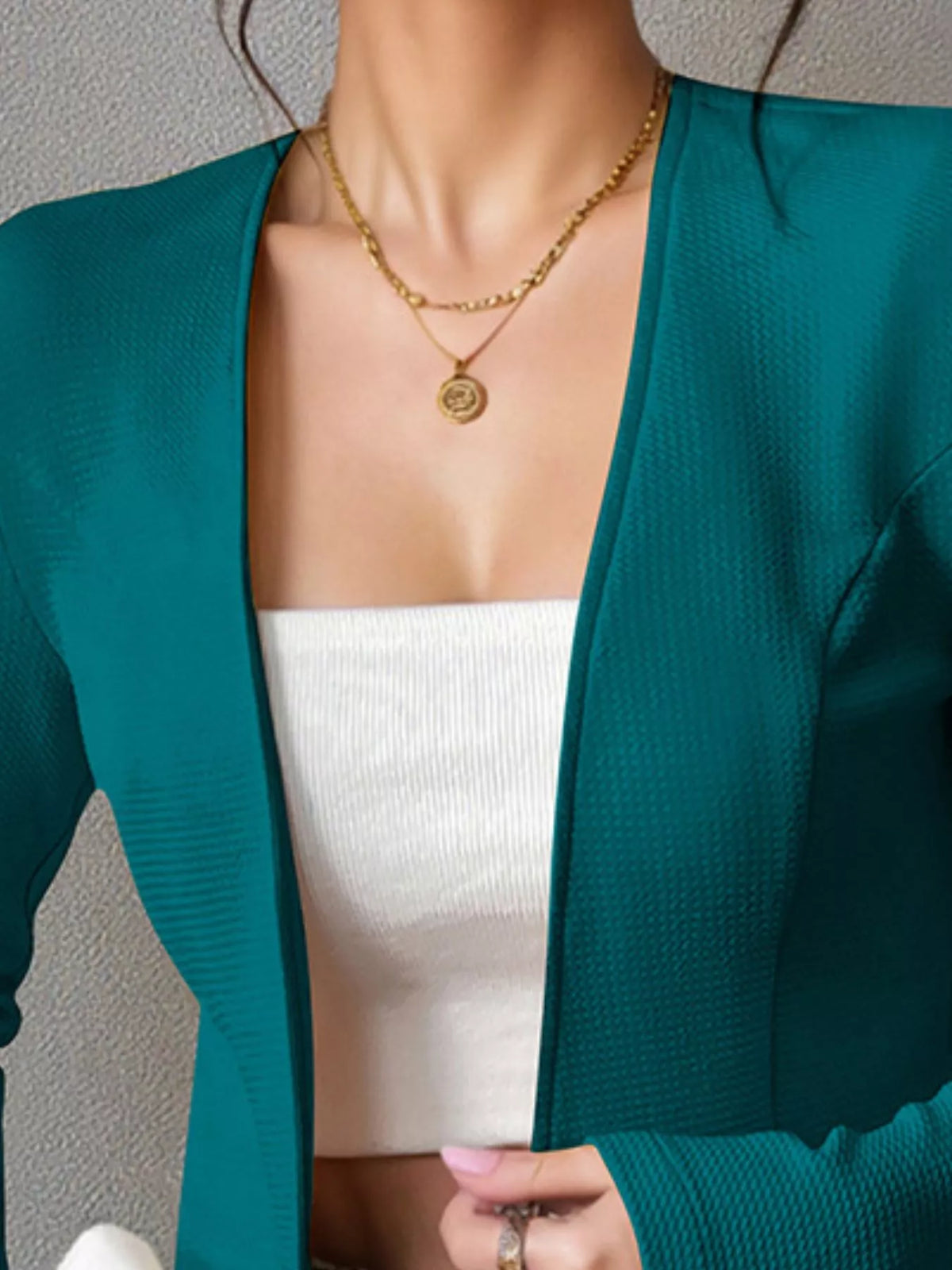 One Button Long Sleeve Blazer - Dusty Blue - View 30