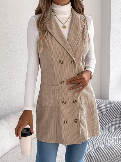 Double-Breasted Long Vest Coat - Khaki - View 3