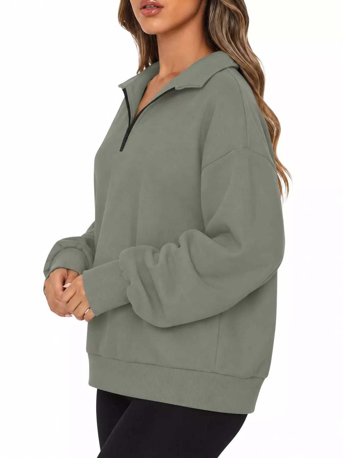 Full Size Quarter-Zip Dropped Shoulder Sweatshirt Plus Size - Light Gray - View 2